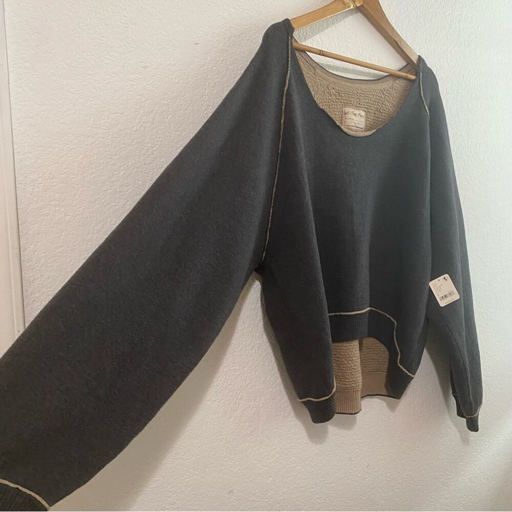 Free People We The Free Midnight Pullover Gray Combo Large New - Picture 10 of 13